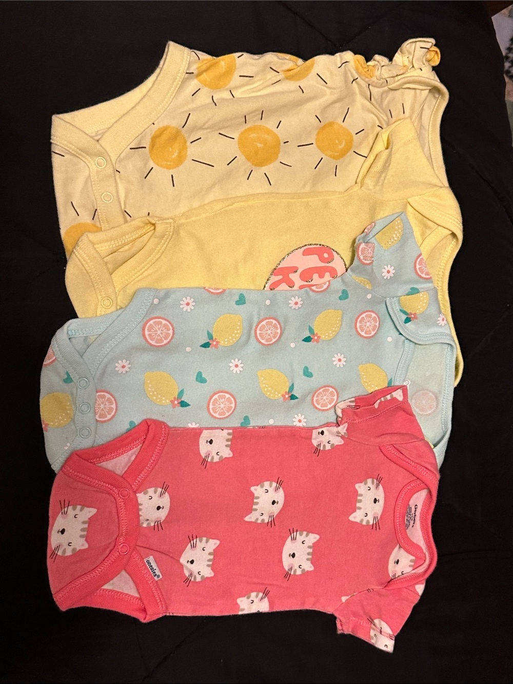 Baby Girls 4-Pack Cotton Onesies - Yellow, Light Blue, Pink - Unknown Brand